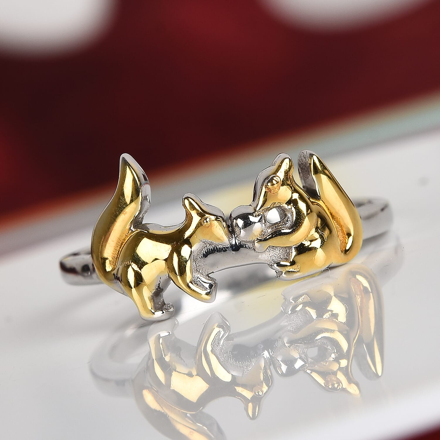 Platinum and Yellow Gold Overlay Sterling Silver Squirrel Ring