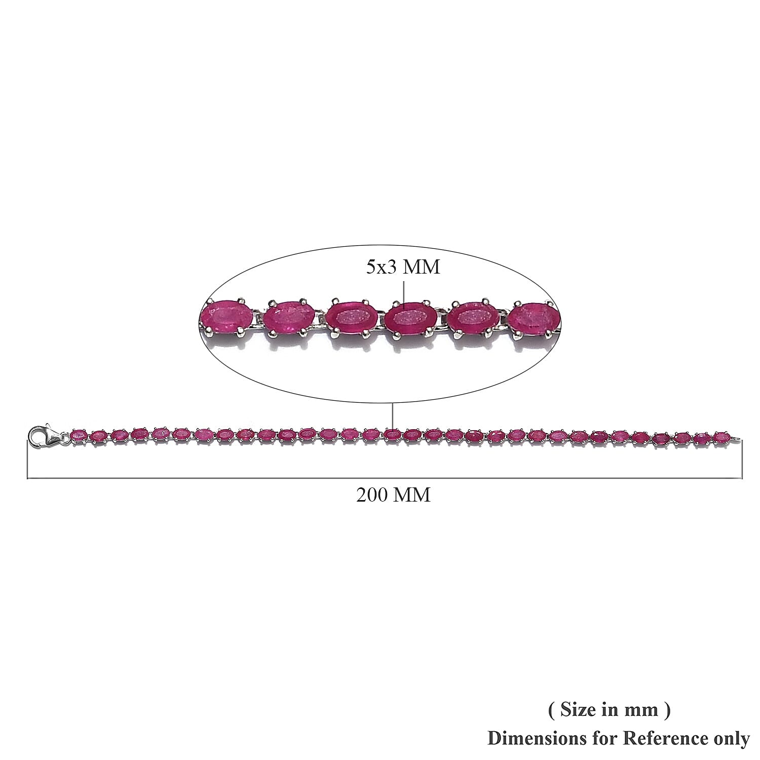 AA African Ruby Bracelet (Size 7.5) in Platinum Overlay Sterling Silver 11.98 Ct, Silver wt 6.50 Gms
