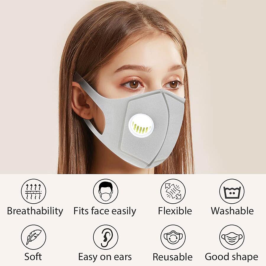 Reusable Anti Dust Face Cover with Breathing Valve (Size 13x16 Cm) - Grey