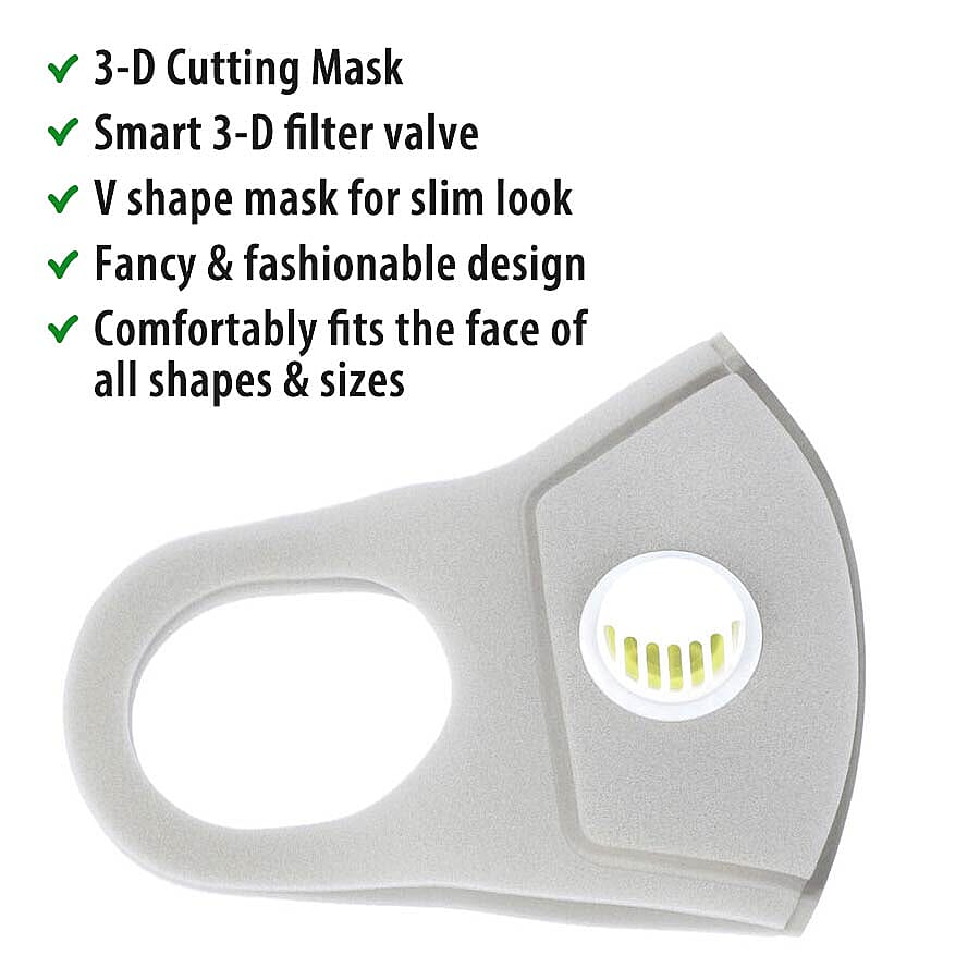 Reusable Anti Dust Face Cover with Breathing Valve (Size 13x16 Cm) - Grey