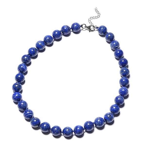 850 Ct Lapis Lazuli Beaded Necklace in Rhodium Plated Sterling Silver ...