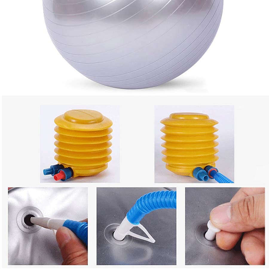 65cm Exercise Yoga Balance Ball - Grey -  puncture proof with foot pump