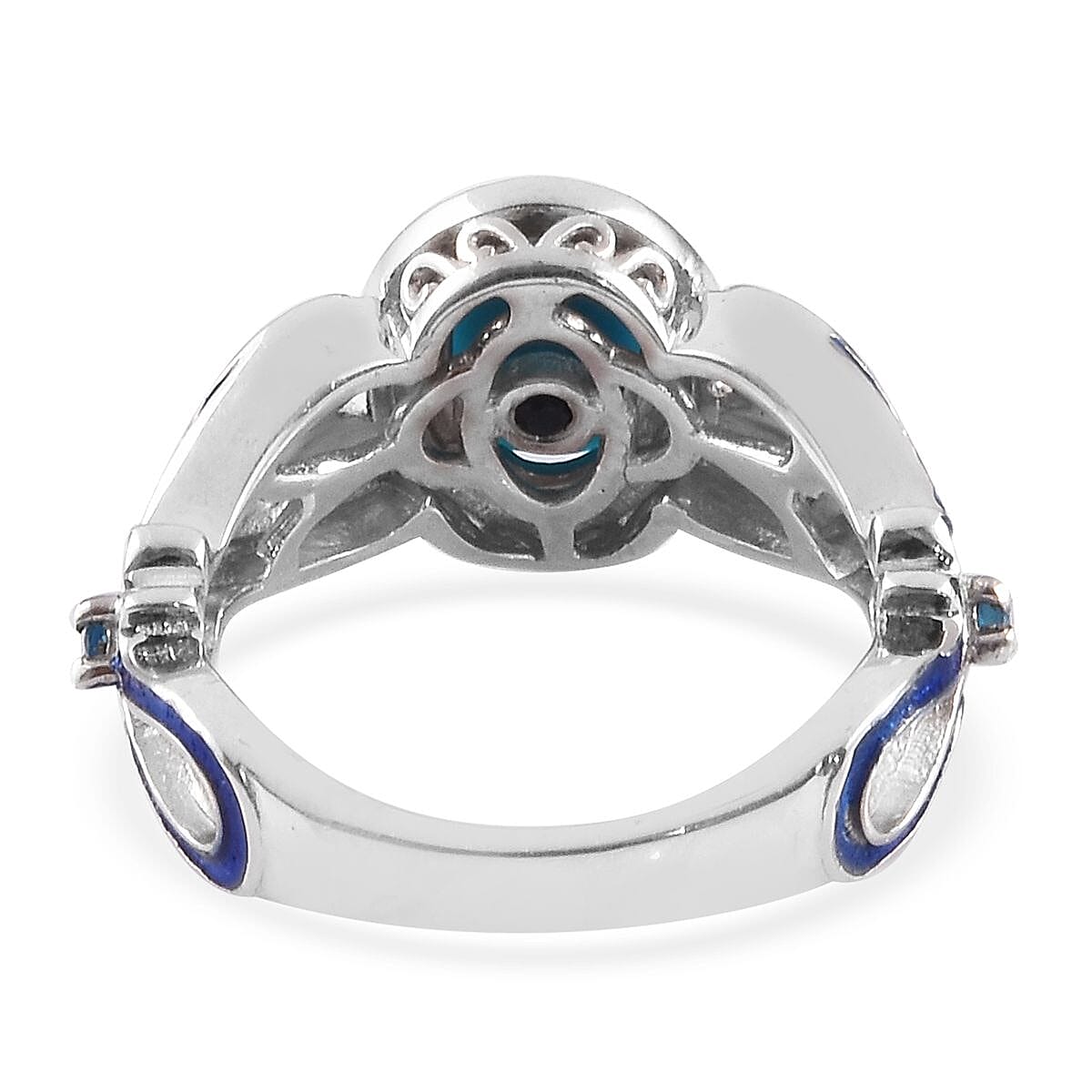 GP Arizona Sleeping Beauty Turquoise, Neon Apatite and Blue Sapphire Enamelled Ring in Platinum Overlay Sterling Silver 1.16 Ct.