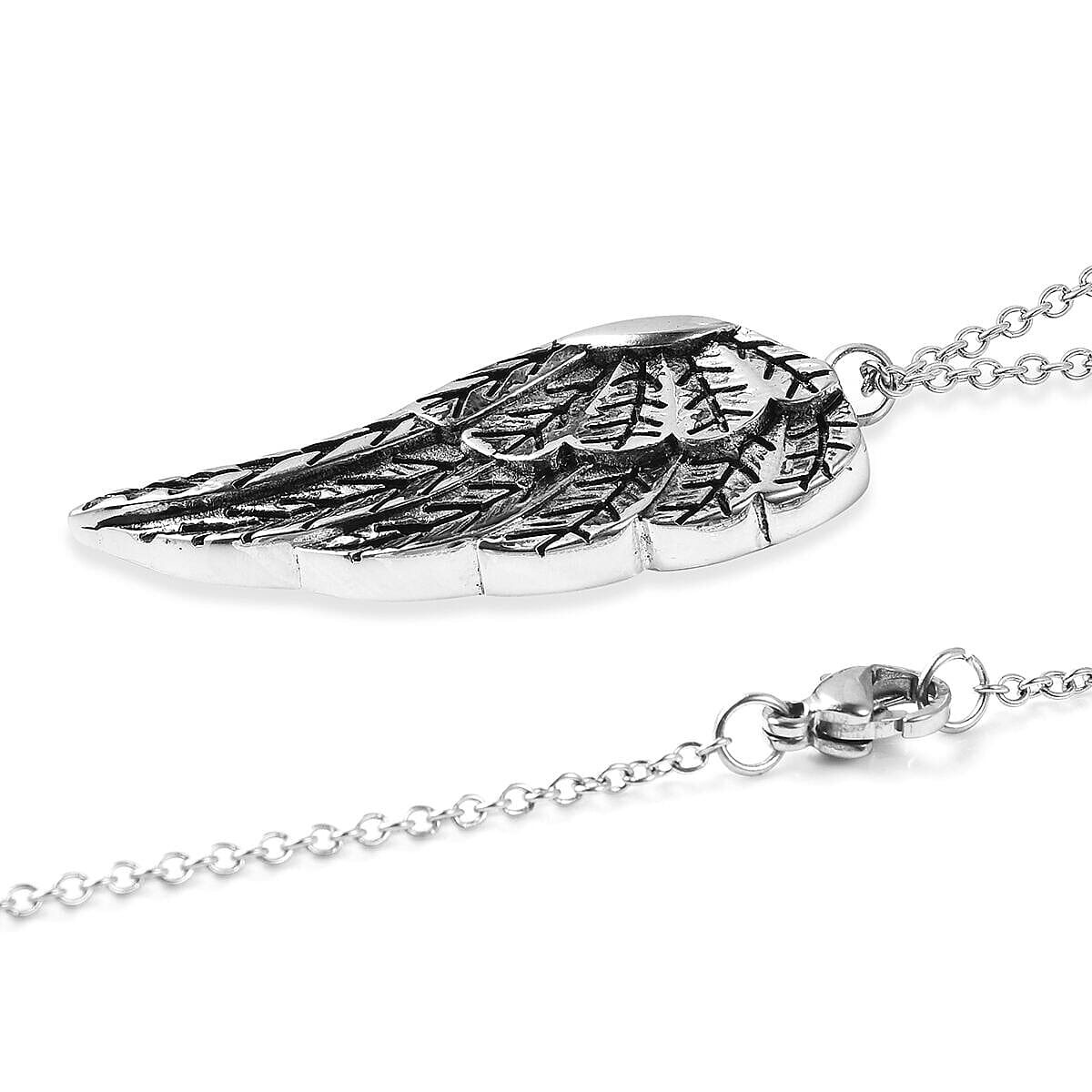 2 Piece Set - Angel Wing Memorial Pendant with Chain (Size 20) and Funnel with Needle in Stainless Steel