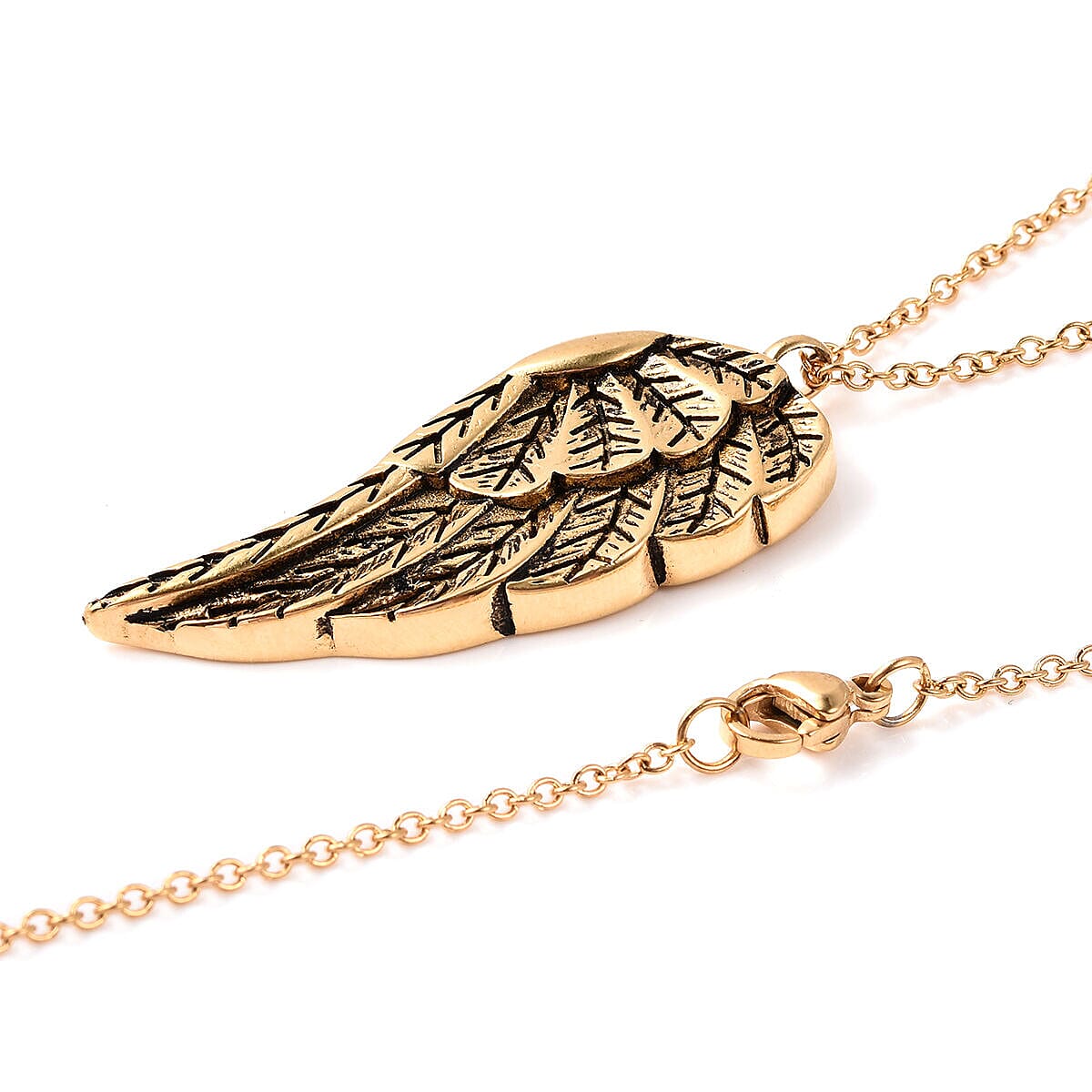 2 Piece Set - Angel Wing Memorial Pendant with Chain (Size 20) and Funnel with Needle in Yellow Gold Tone