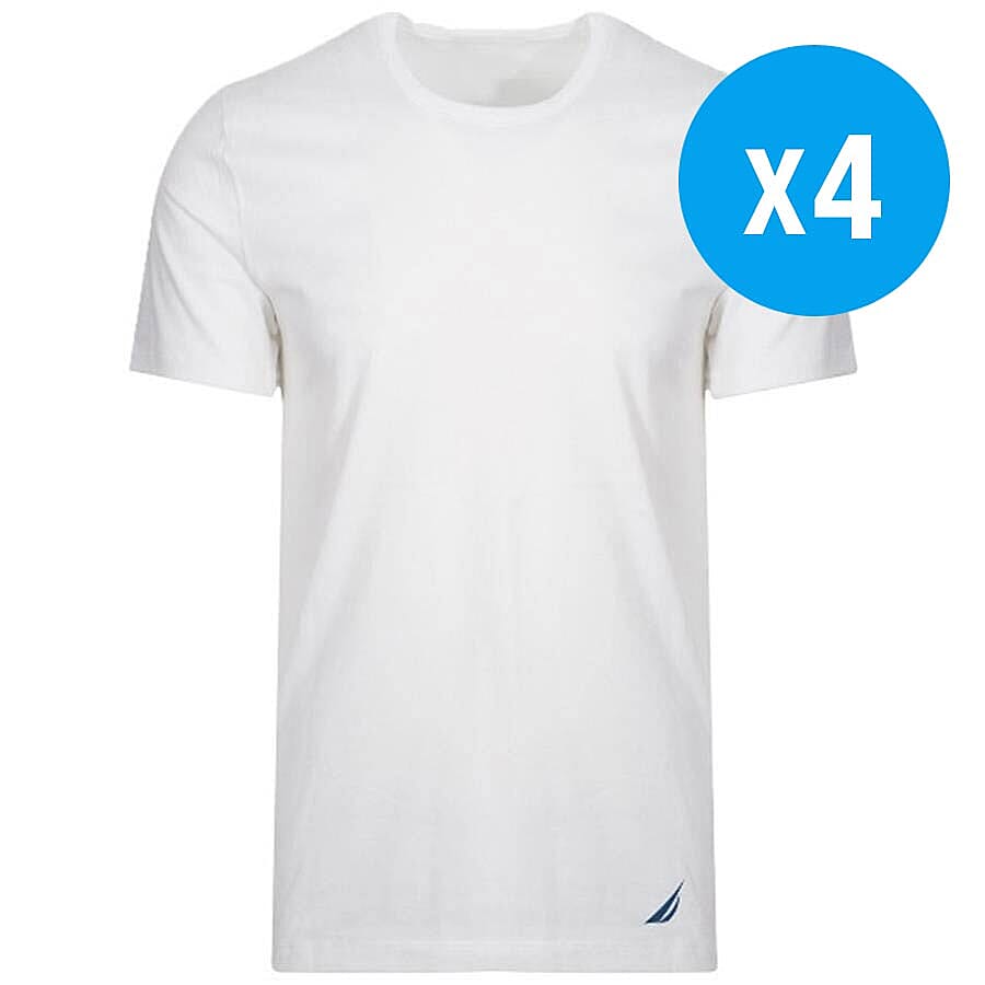Pack of 4 Nautica Mens 100% Cotton Crew-Neck White T-Shirt