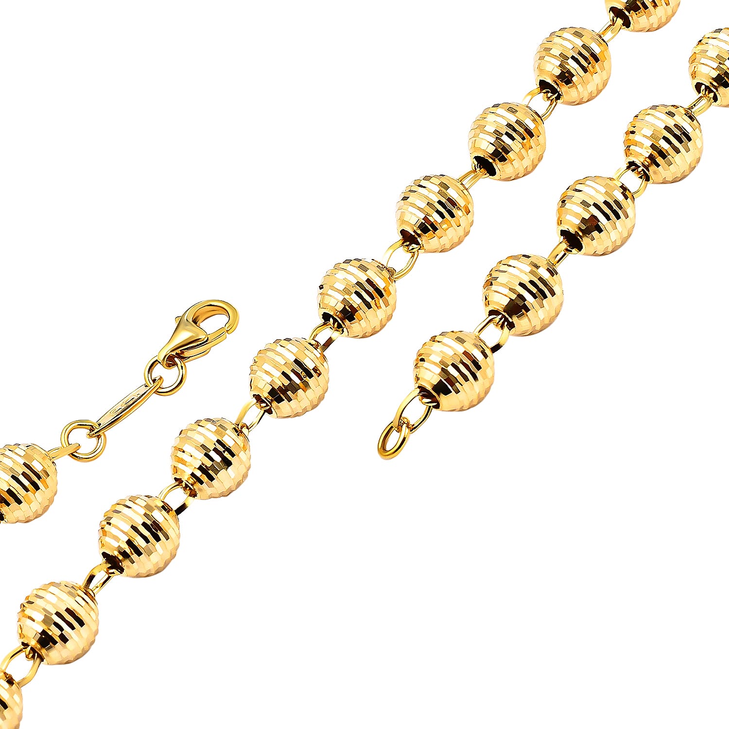 Hatton Garden Close Out Deal- 9K Yellow Gold Diamond Cut Ball Bead Necklace (Size 22) with Lobster Clasp, Gold Wt 15.60 Gms
