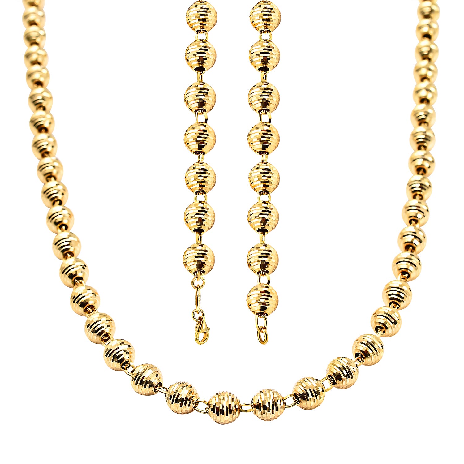 Hatton Garden Close Out Deal- 9K Yellow Gold Diamond Cut Ball Bead Necklace (Size 22) with Lobster Clasp, Gold Wt 15.60 Gms