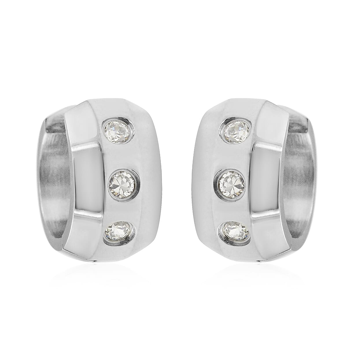 TJC Launch-Designer Inspired- 3-Stone Huggie Hoop Earrings in TItanium