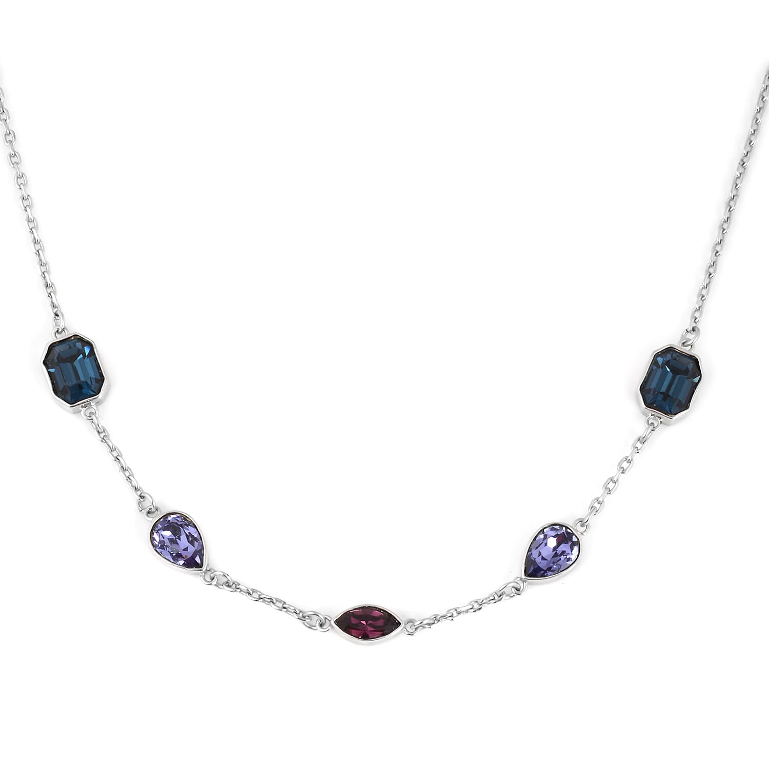 Designer Close Out-  Crystal Tanzanite, Amethyst and Montana Necklace (Size 18 with 2 Inch Extender)