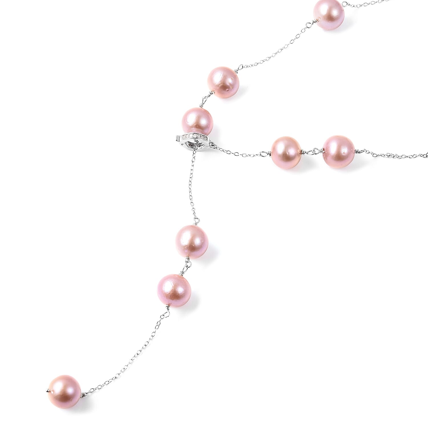 GP - Purple Edison Pearl, Diamond and Blue Sapphire Adjustable Lariat Necklace (Size 24) in Rhodium Overlay Sterling Silver