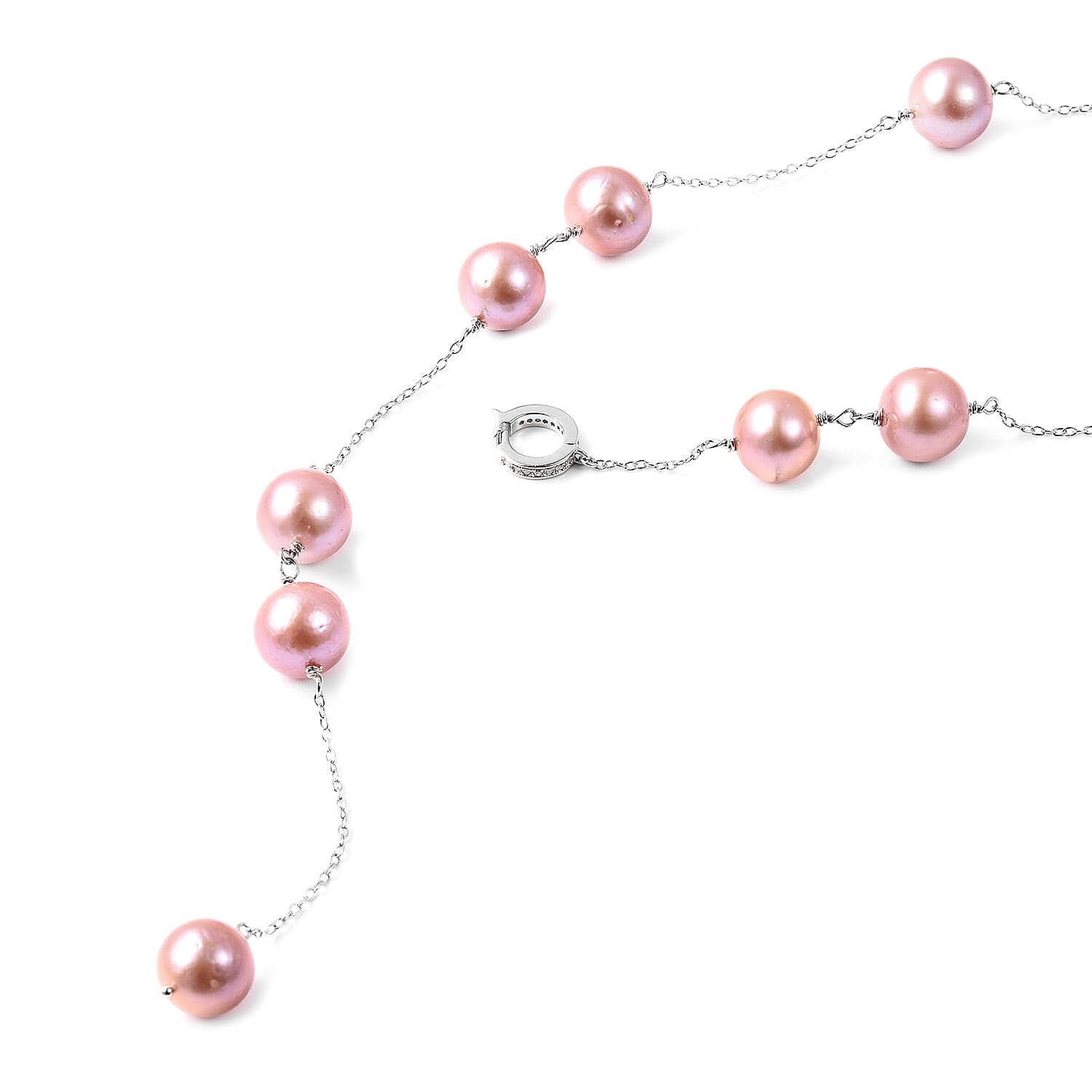 GP - Purple Edison Pearl, Diamond and Blue Sapphire Adjustable Lariat Necklace (Size 24) in Rhodium Overlay Sterling Silver