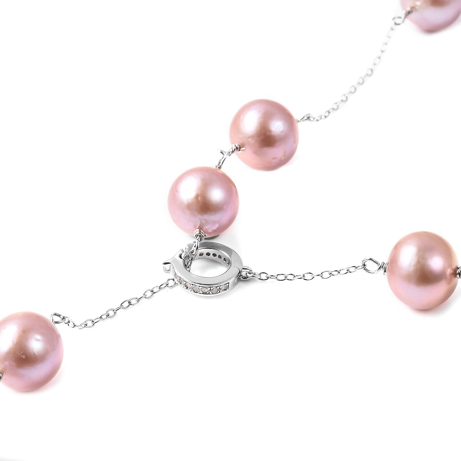 GP - Purple Edison Pearl, Diamond and Blue Sapphire Adjustable Lariat Necklace (Size 24) in Rhodium Overlay Sterling Silver