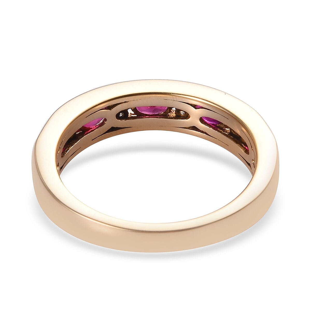 9K Yellow Gold AA Ruby and Diamond (I3-G-H) Half Eternity Band Ring 1.10 Ct.