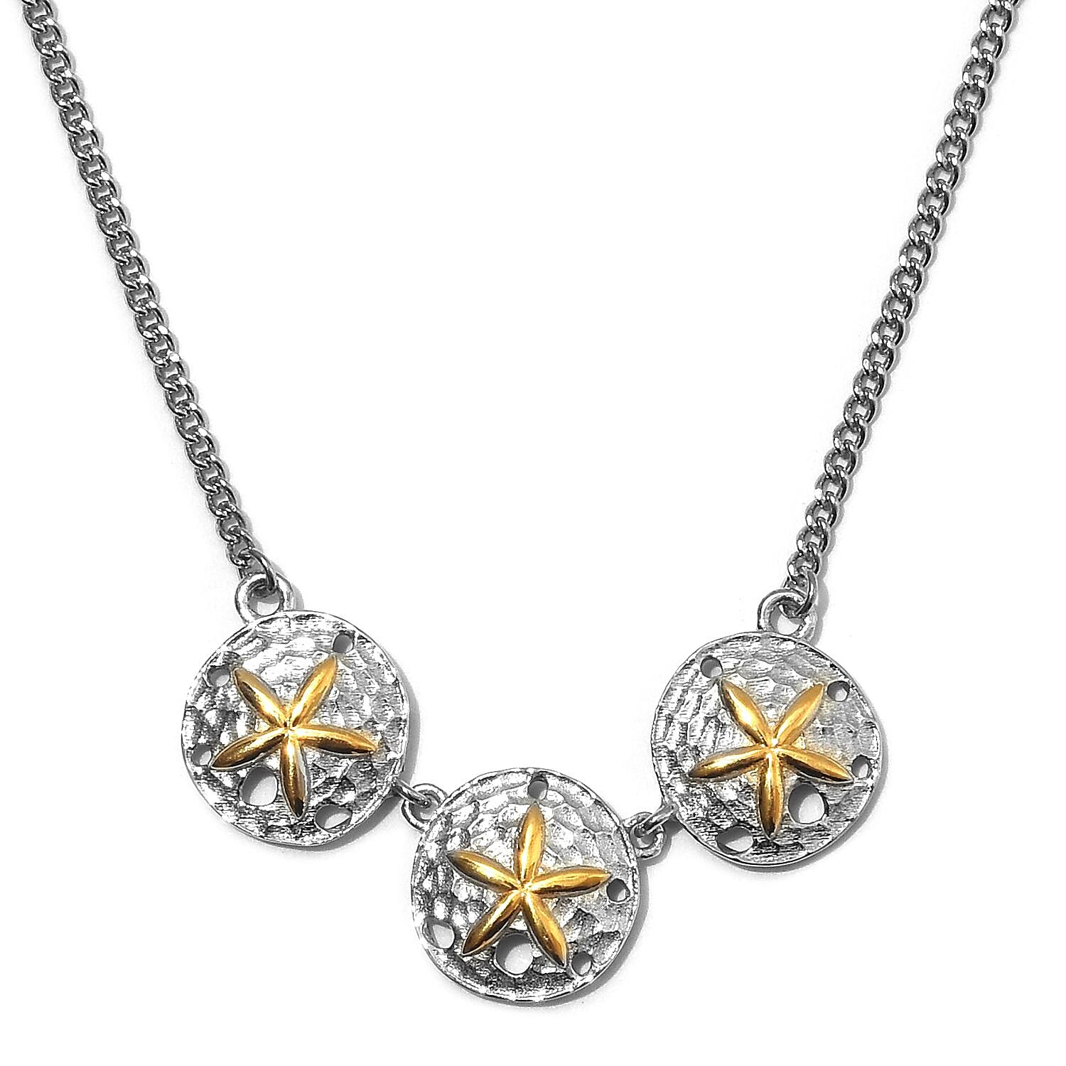 Platinum and Yellow Gold Overlay Sterling Silver Starfish Necklace (Size 18), Silver wt. 6.60 Gms
