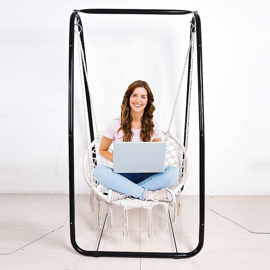 Foldable Leisure Swing Chair (Size 80x80x90cm) - Black and White