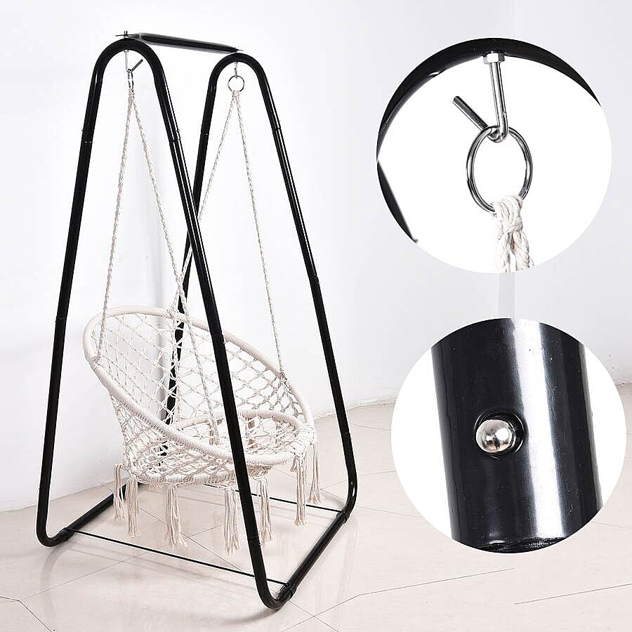 Foldable Leisure Swing Chair (Size 80x80x90cm) - Black and White