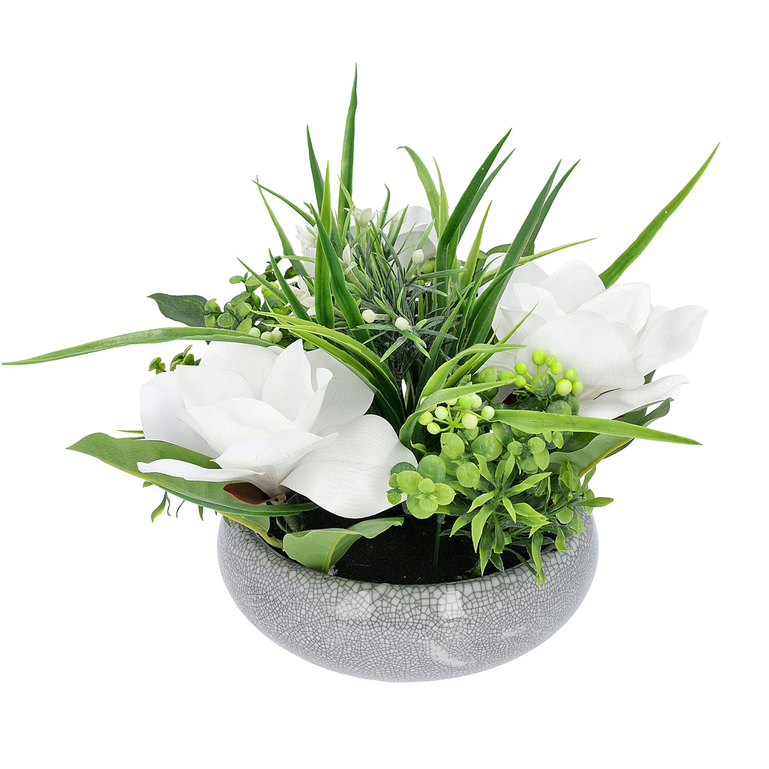 3 Head Magnolia in Ceramic Vase - White