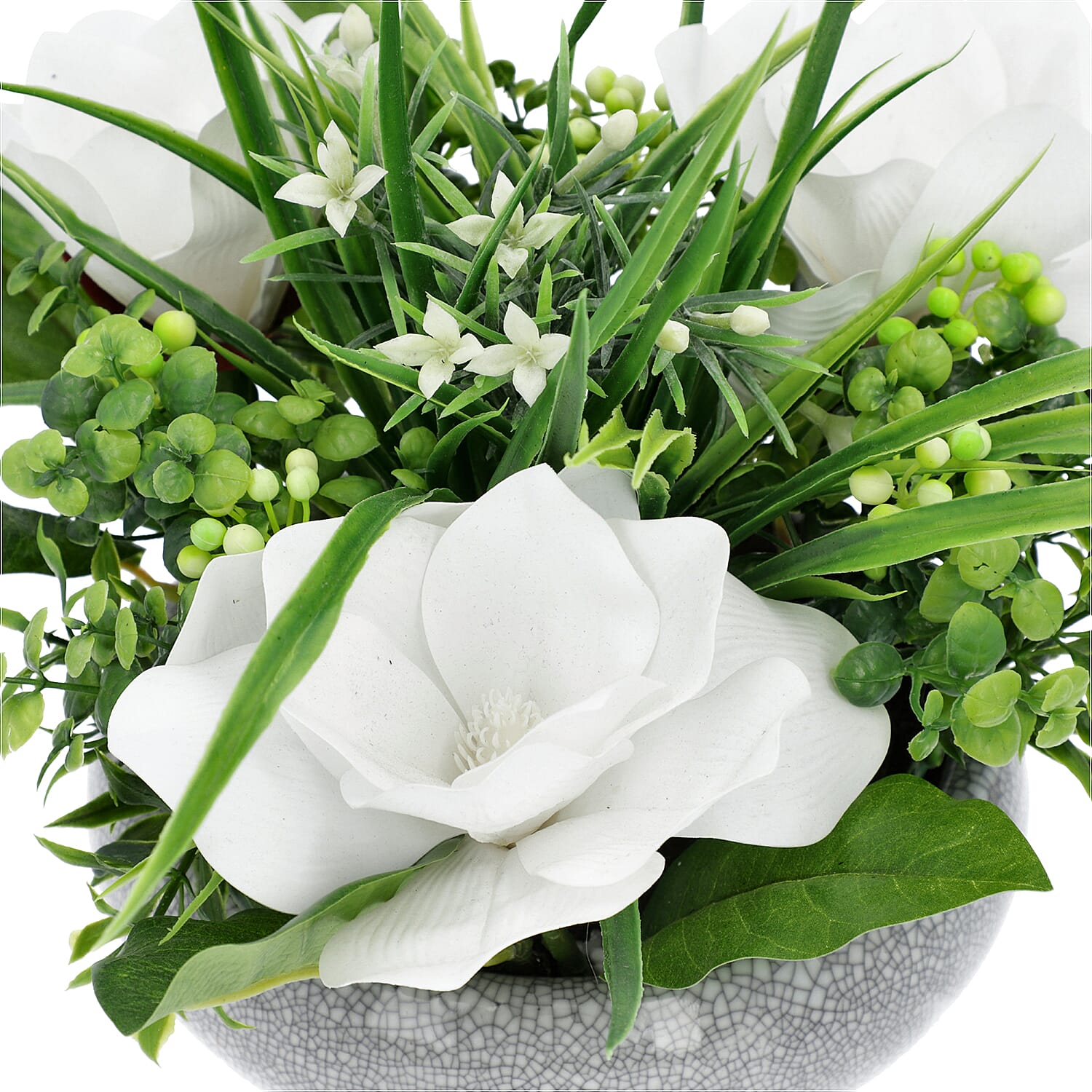 3 Head Magnolia in Ceramic Vase - White