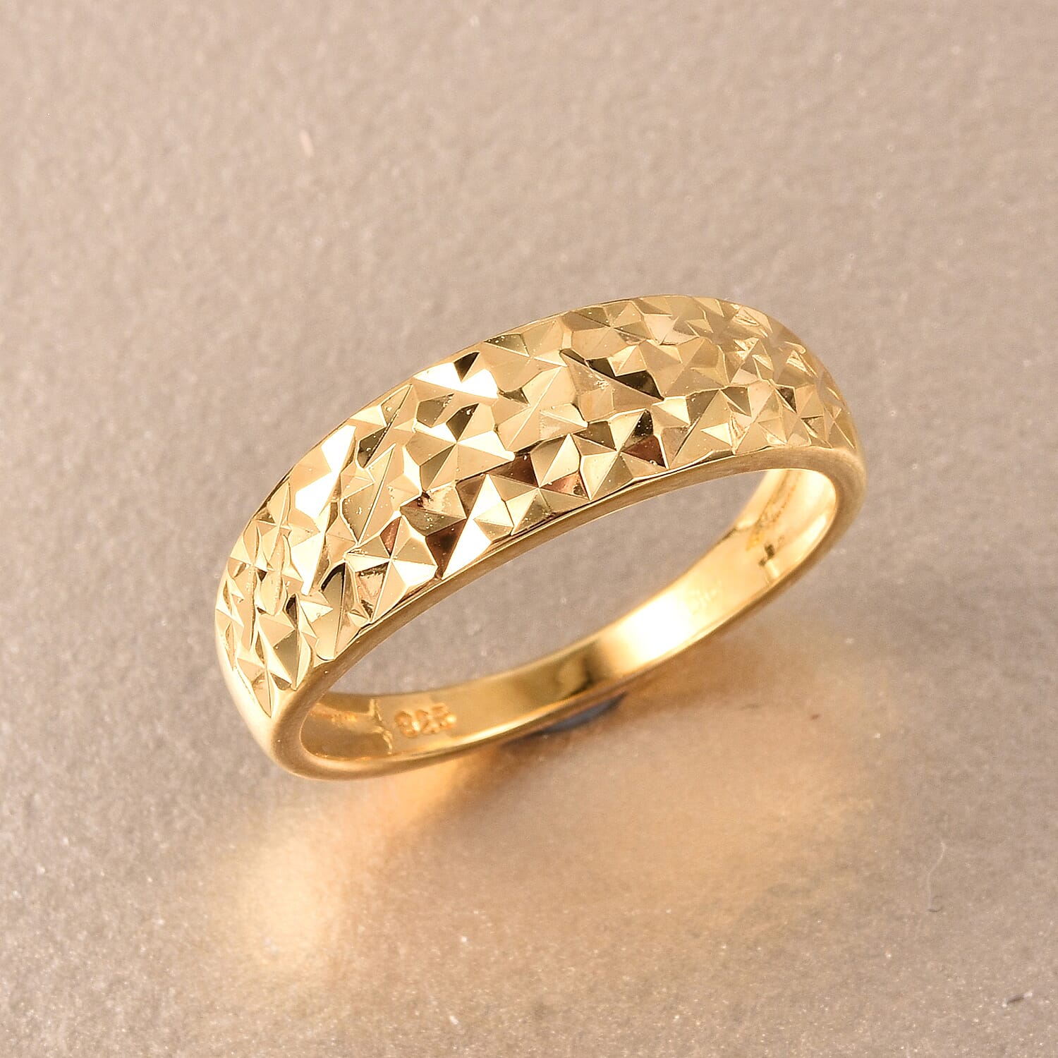 Yellow Gold Overlay Sterling Silver Diamond Cut Ring