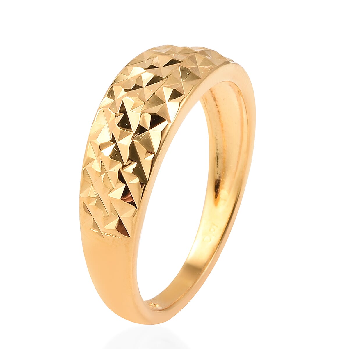 Yellow Gold Overlay Sterling Silver Diamond Cut Ring