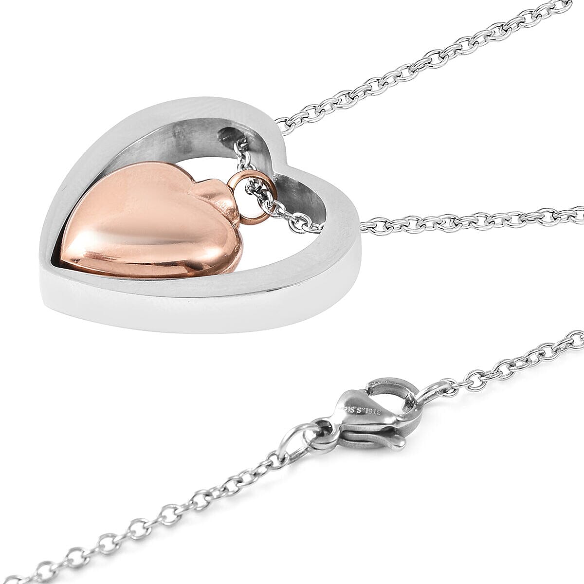 2 Piece Set - Memorial Heart Necklace (Size 20) and Funnel with Needle in Dual Tone