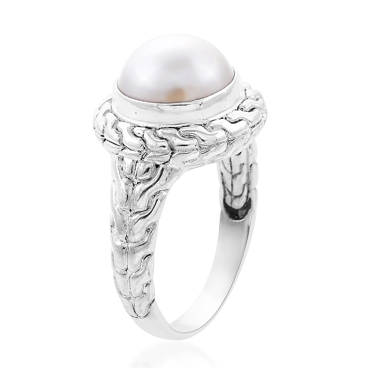 Royal Bali Collection - White Mabe Pearl Ring in Sterling Silver, Silver wt 8.25 Gms