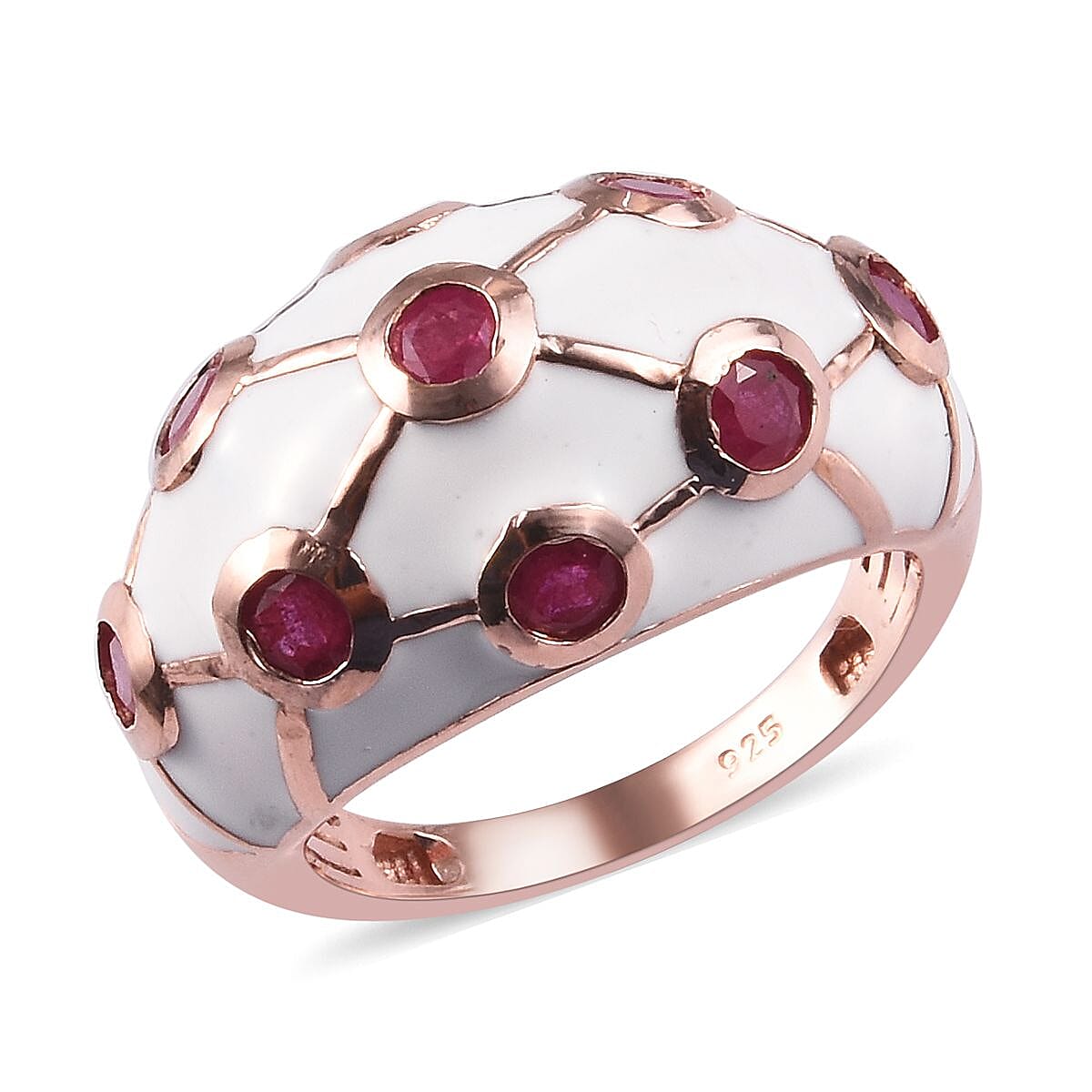 African Ruby Enamelled Dome Ring in Rose Gold Overlay Sterling Silver 1.50 Ct, Silver wt 5.37 Gms