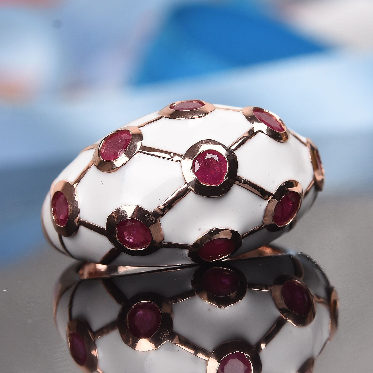 African Ruby Enamelled Dome Ring in Rose Gold Overlay Sterling Silver 1.50 Ct, Silver wt 5.37 Gms