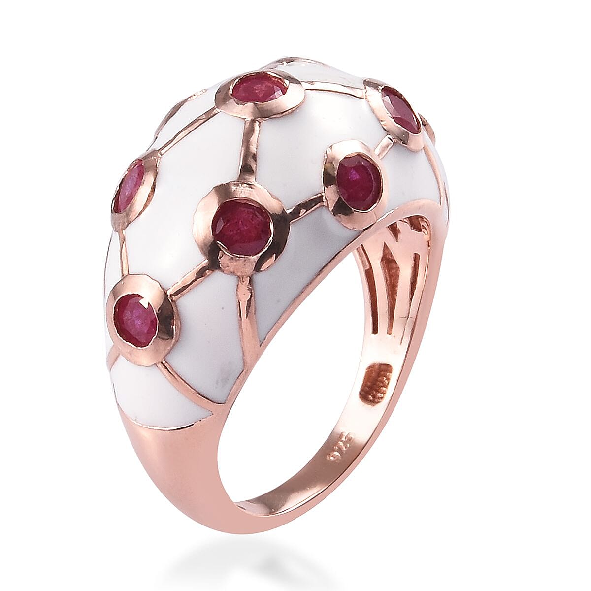African Ruby Enamelled Dome Ring in Rose Gold Overlay Sterling Silver 1.50 Ct, Silver wt 5.37 Gms