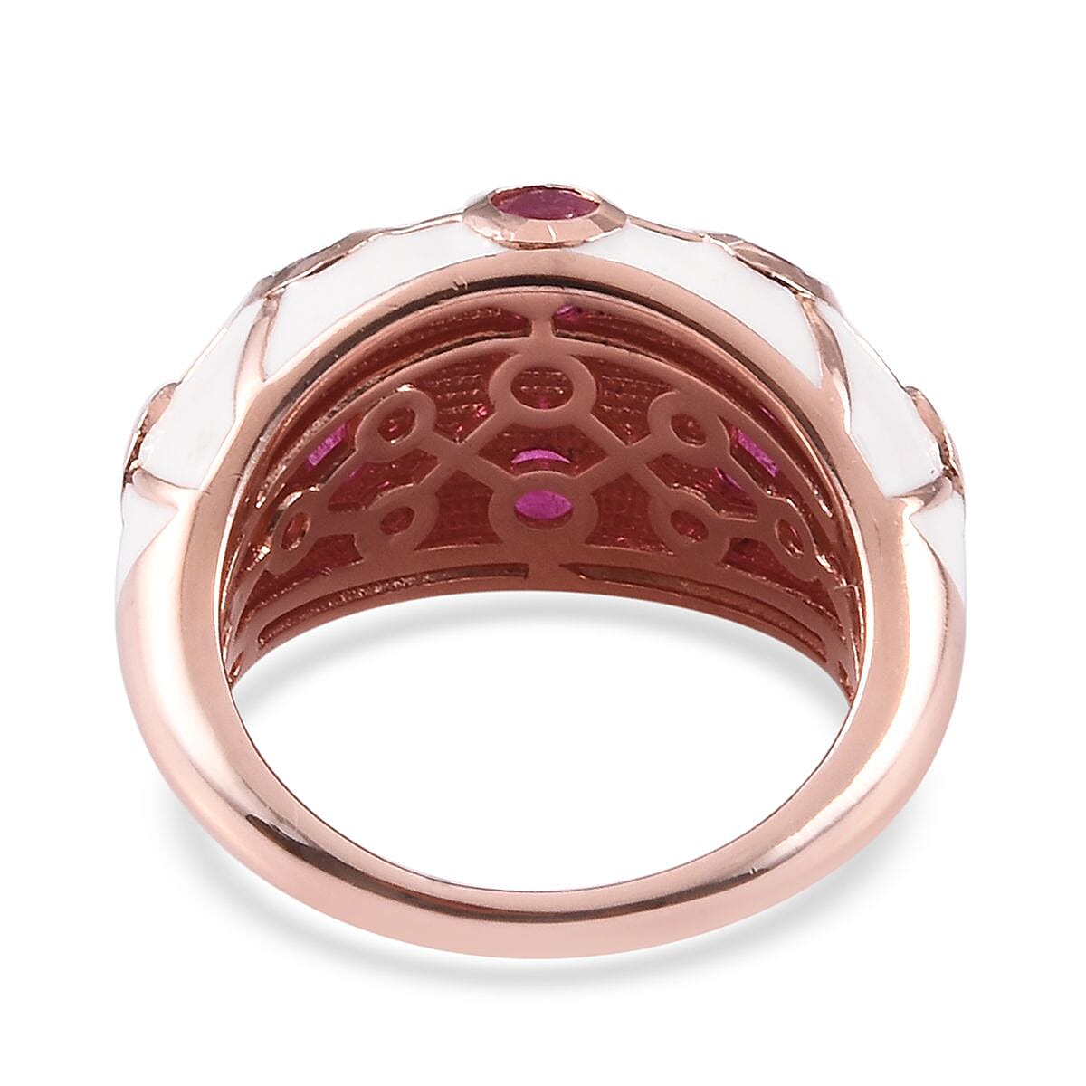 African Ruby Enamelled Dome Ring in Rose Gold Overlay Sterling Silver 1.50 Ct, Silver wt 5.37 Gms