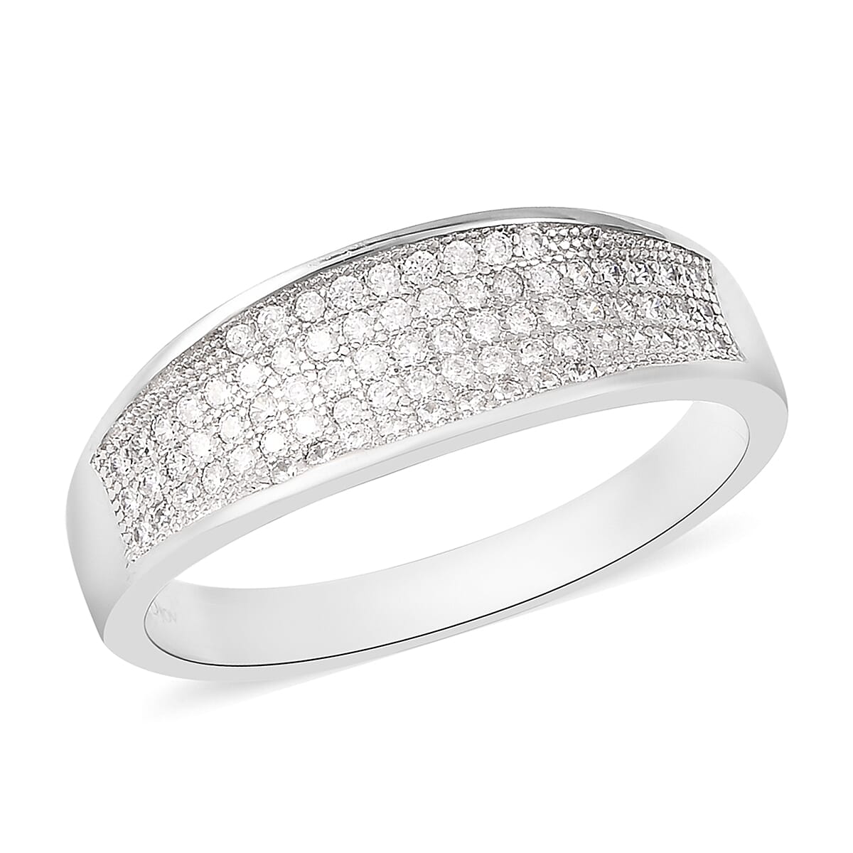 ELANZA Simulated Diamond Cluster Ring in Rhodium Overlay  Sterling Silver