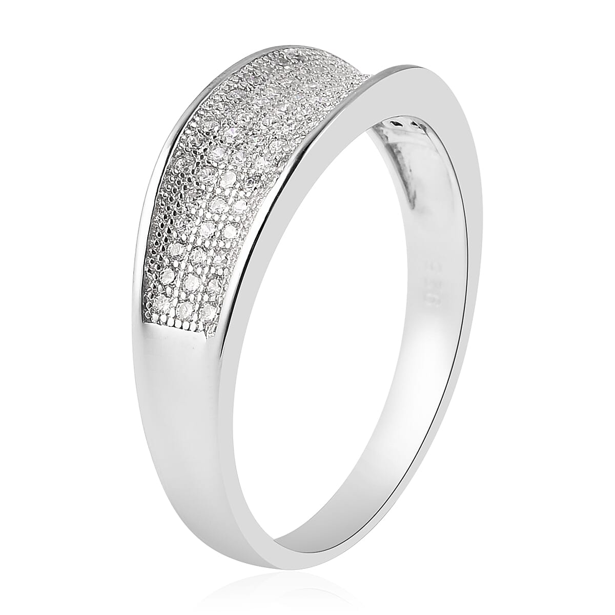 ELANZA Simulated Diamond Cluster Ring in Rhodium Overlay  Sterling Silver