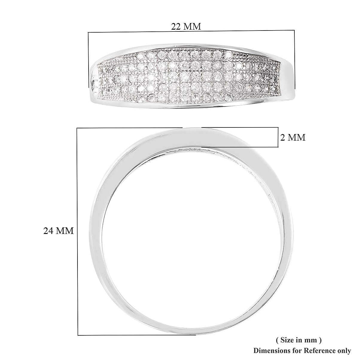 ELANZA Simulated Diamond Cluster Ring in Rhodium Overlay  Sterling Silver