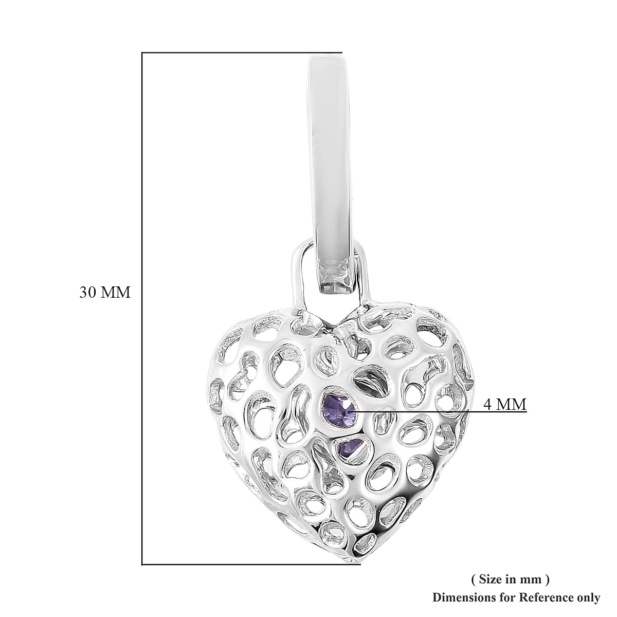 RACHEL GALLEY Tanzanite Lattice Heart Drop Earrings in Rhodium Overlay Sterling Silver