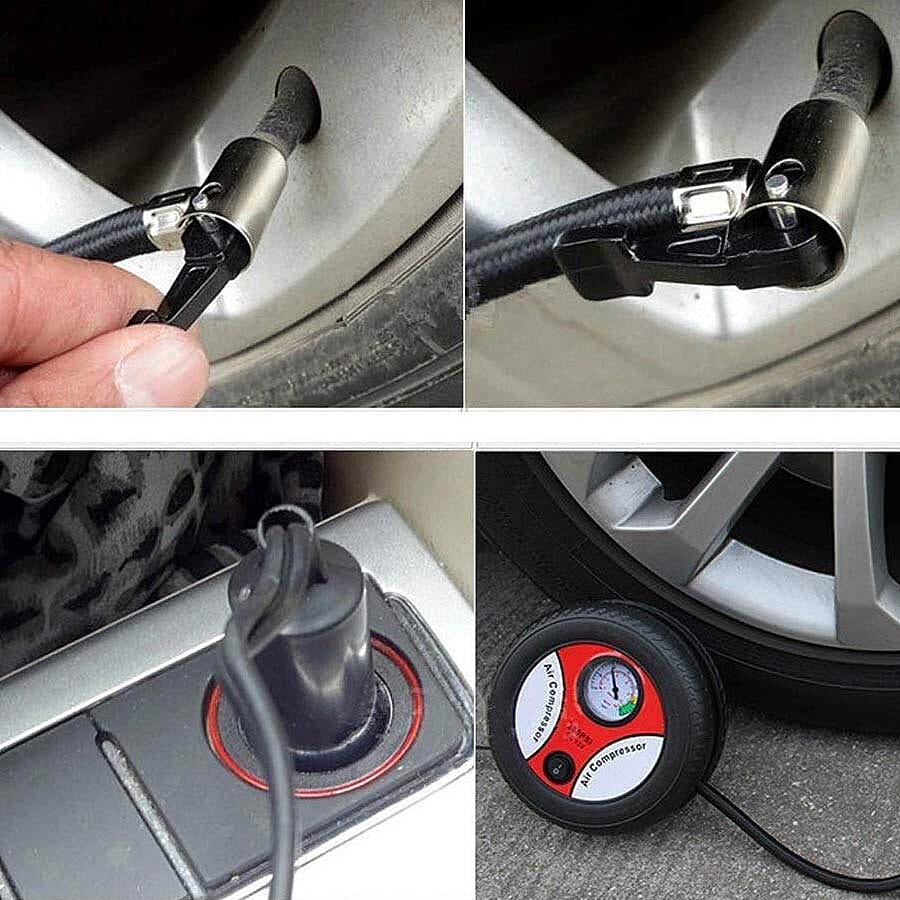 Portable Tyre Inflator with Pressure Gauge (Size 18.5x9.9x18.5cm) - Black and Red