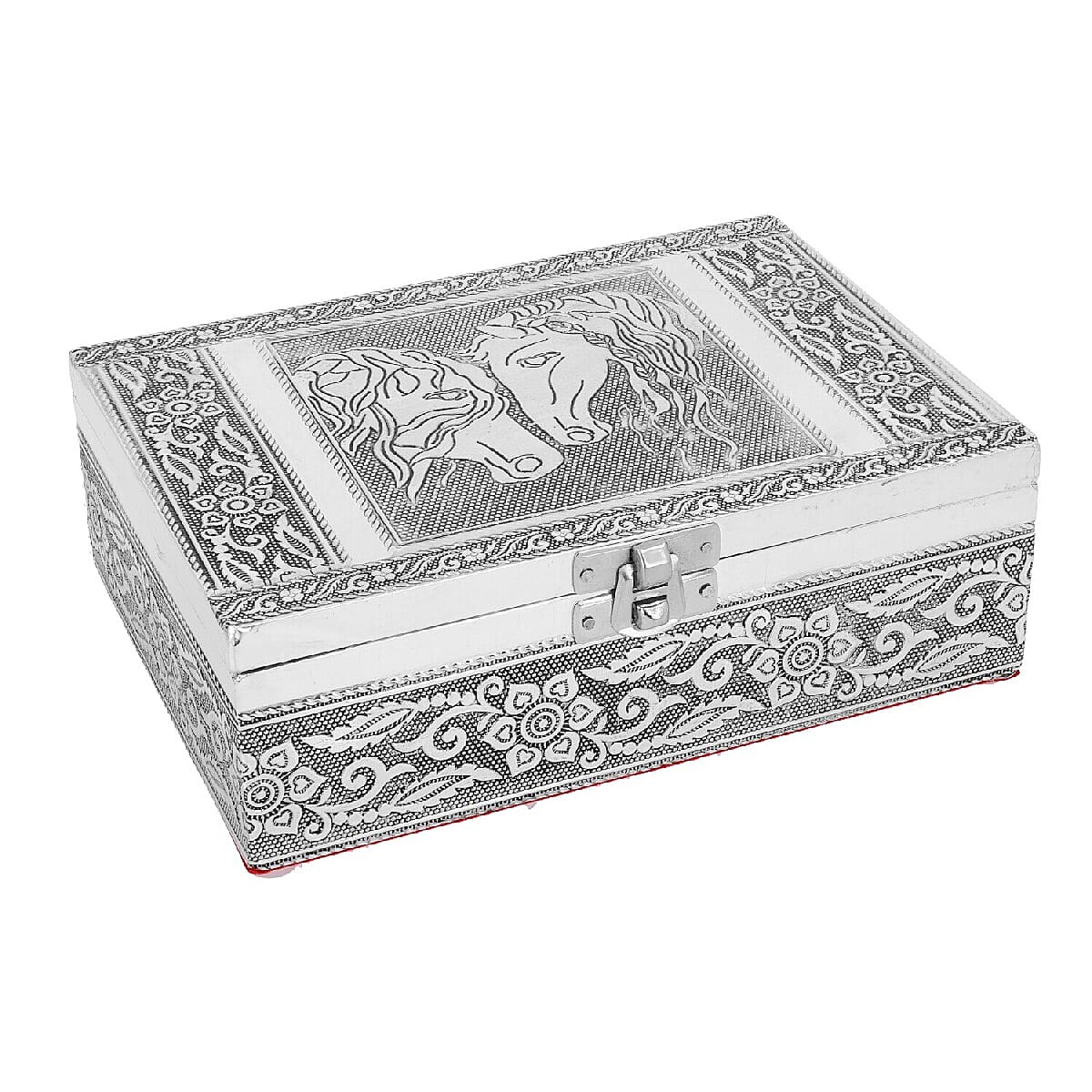 Set of 2 - Horse Embossed Jewellery Storage Box with Red Velvet Lining (Size 17.7x12.7x5.08 Cm)