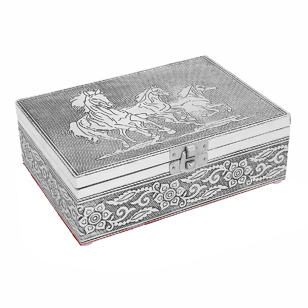 Set of 2 - Horse Embossed Jewellery Storage Box with Red Velvet Lining (Size 17.7x12.7x5.08 Cm)