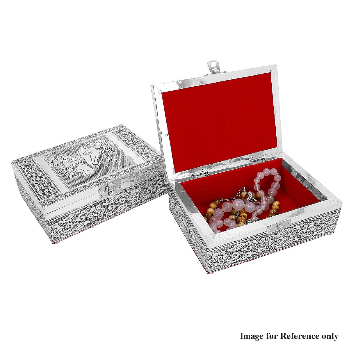 Set of 2 - Horse Embossed Jewellery Storage Box with Red Velvet Lining (Size 17.7x12.7x5.08 Cm)