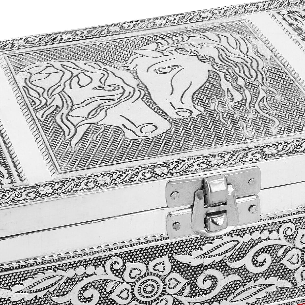 Set of 2 - Horse Embossed Jewellery Storage Box with Red Velvet Lining (Size 17.7x12.7x5.08 Cm)