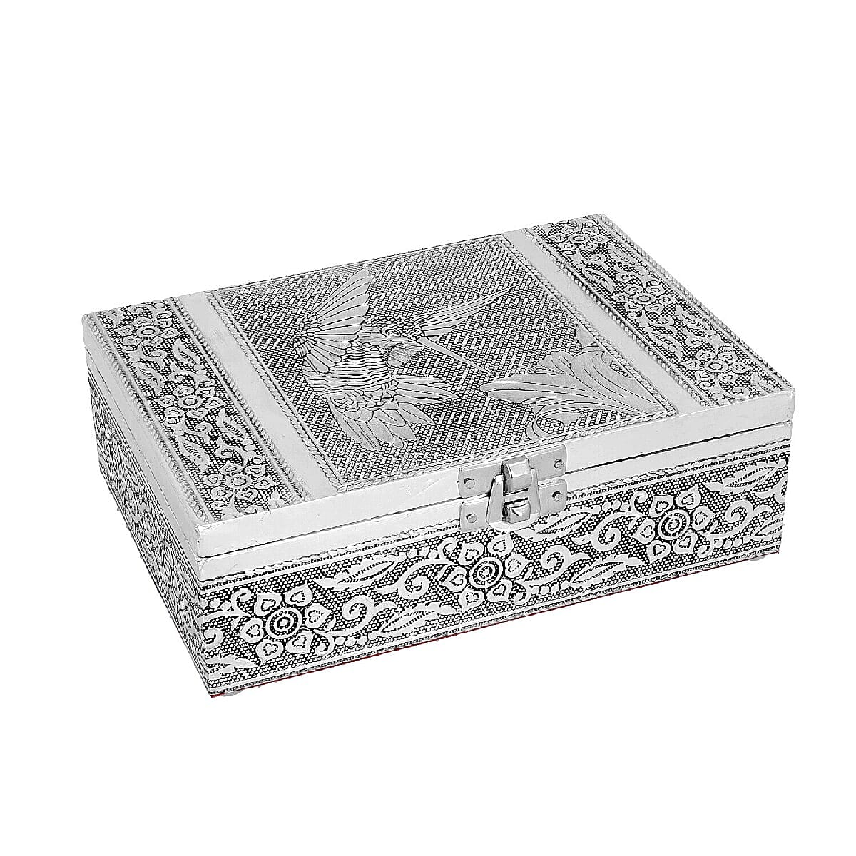 Set of 2 - Humming Bird Embossed Jewellery Storage Box with Wine Red Velvet Lining (Size 17.7x12.7x5.08 Cm)