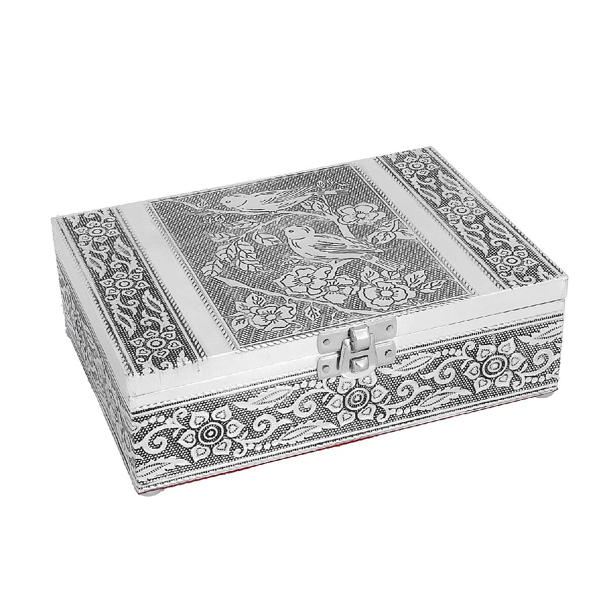 Set of 2 - Humming Bird Embossed Jewellery Storage Box with Wine Red Velvet Lining (Size 17.7x12.7x5.08 Cm)