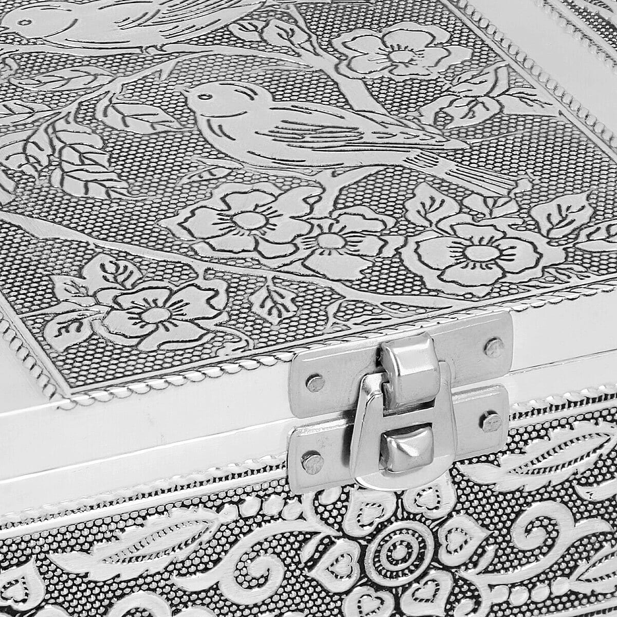 Set of 2 - Humming Bird Embossed Jewellery Storage Box with Wine Red Velvet Lining (Size 17.7x12.7x5.08 Cm)