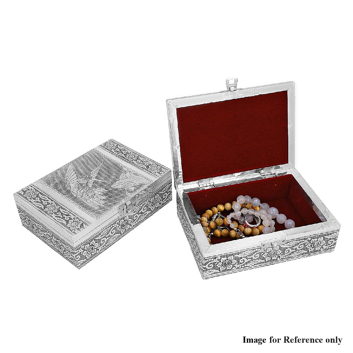 Set of 2 - Humming Bird Embossed Jewellery Storage Box with Wine Red Velvet Lining (Size 17.7x12.7x5.08 Cm)