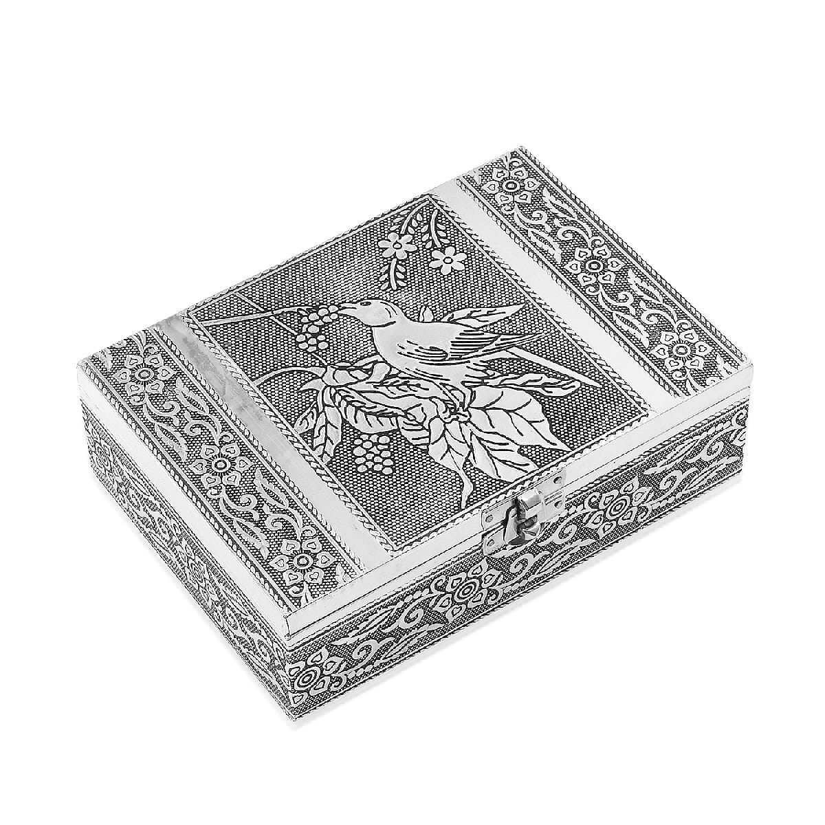 Set of 2 - Bird Embossed Jewellery Storage Box with Blue Velvet Lining (Size 17.7x12.7x5.08 Cm)