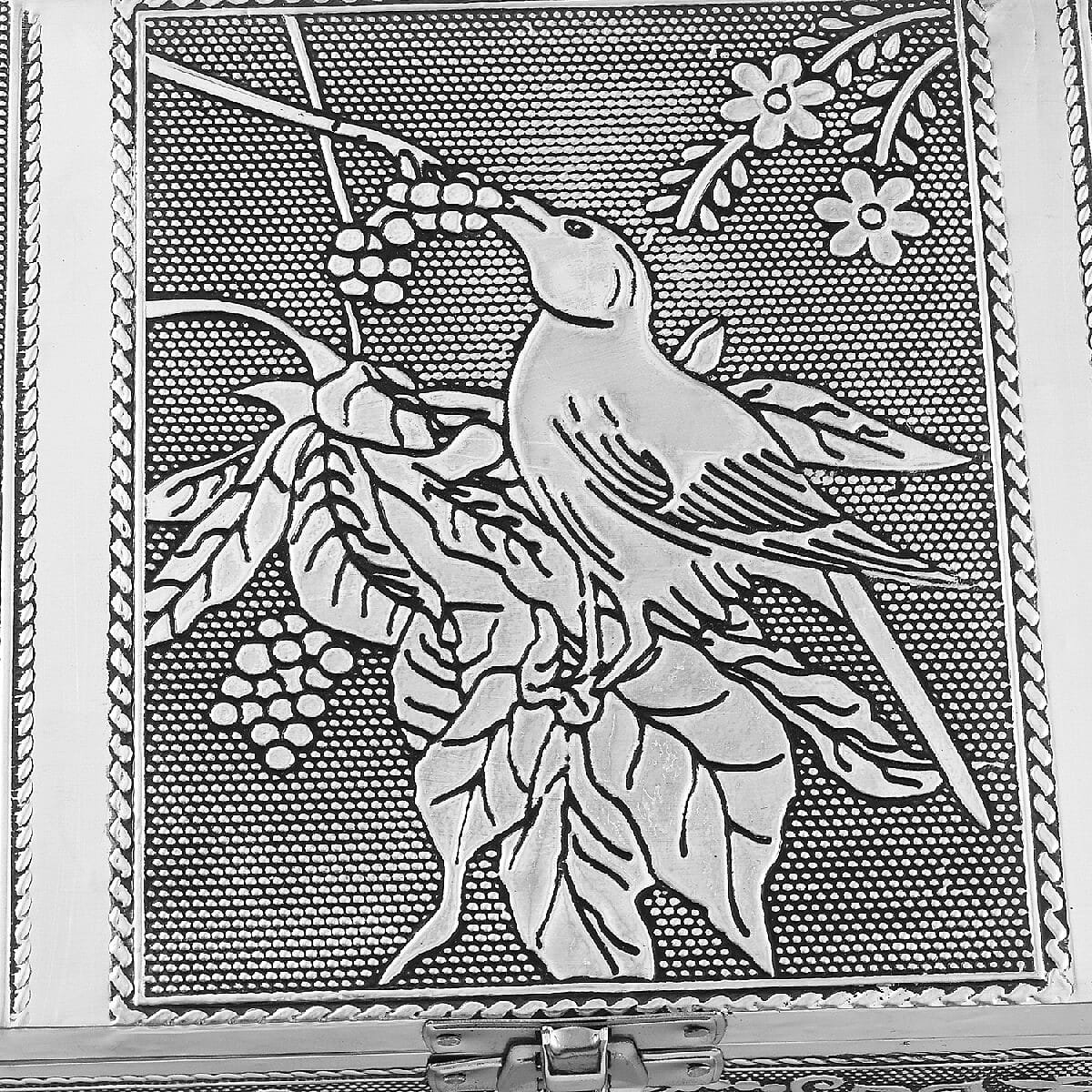 Set of 2 - Bird Embossed Jewellery Storage Box with Blue Velvet Lining (Size 17.7x12.7x5.08 Cm)