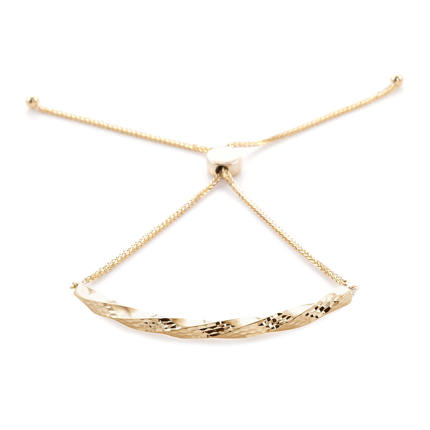 9K Yellow Gold Diamond Cut Adjustable Bolo Bracelet (Size 7.5), Gold wt 2.50 Gms