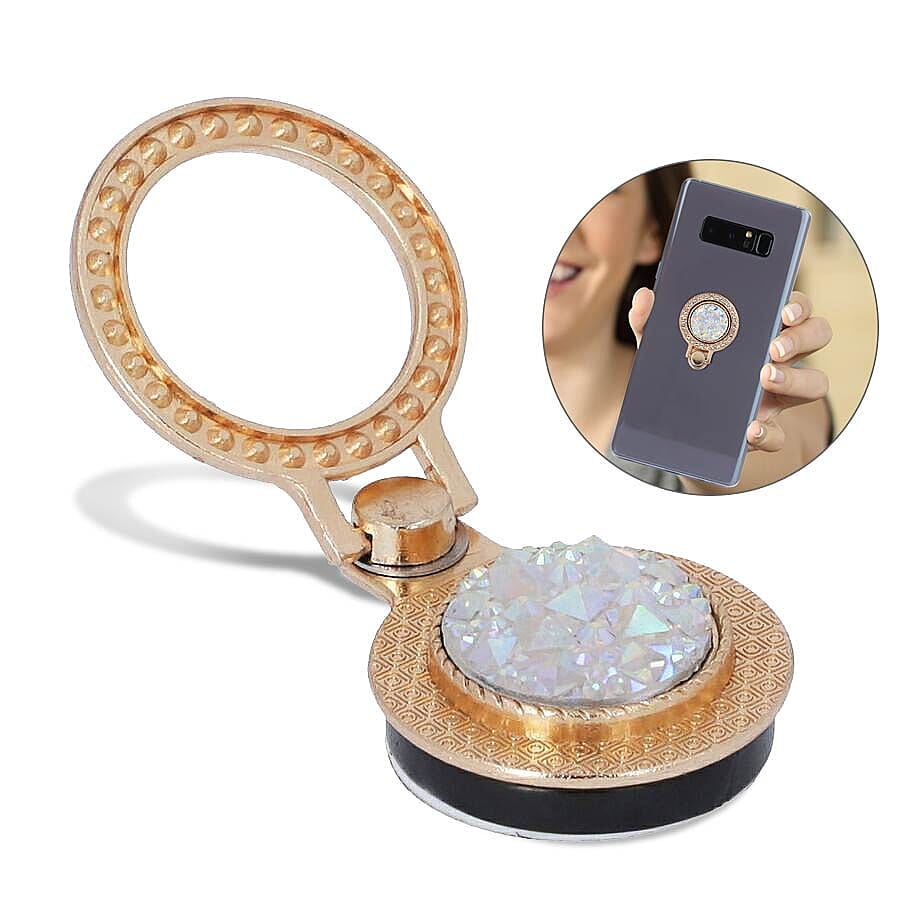 Gold and White Shungite Plate Phone Holder (Size 4x3x1 Cm)