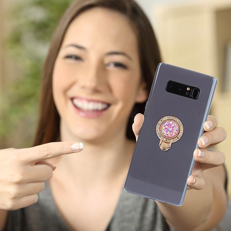 Gold and Pink Shungite Plate Phone Holder (Size 4x3x1 Cm)