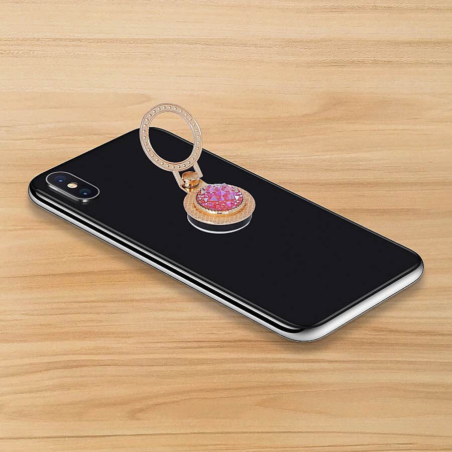 Gold and Pink Shungite Plate Phone Holder (Size 4x3x1 Cm)